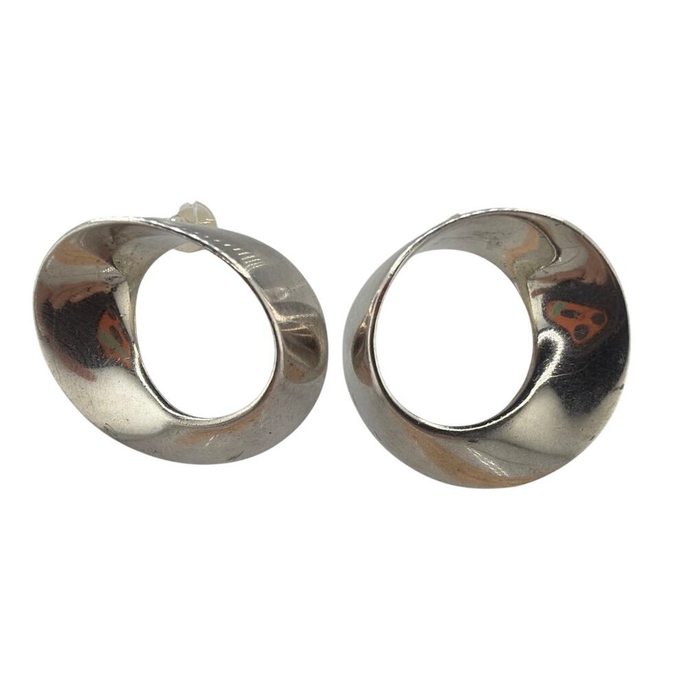 Vintage Sierra Mexico Sterling Silver Sculptural Circle Earrings
